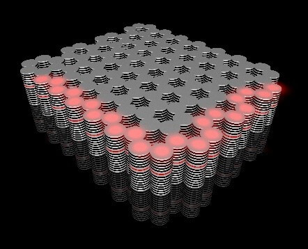 Darstellung eines topologischen Isolators mit leuchtenden Rändern als Hinweis auf verlustfreie Kantenleitung.